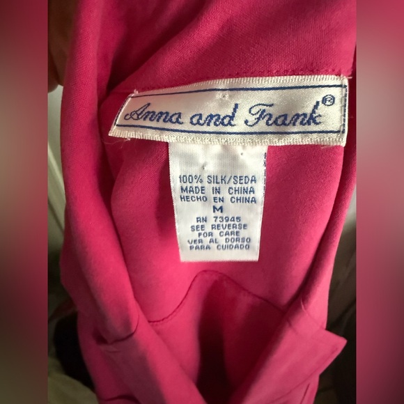 Vintage Anna and Frank Hot Pink/Fuscia Silk Button Down Sz M Pinkmas Retro Prep - Picture 7 of 8